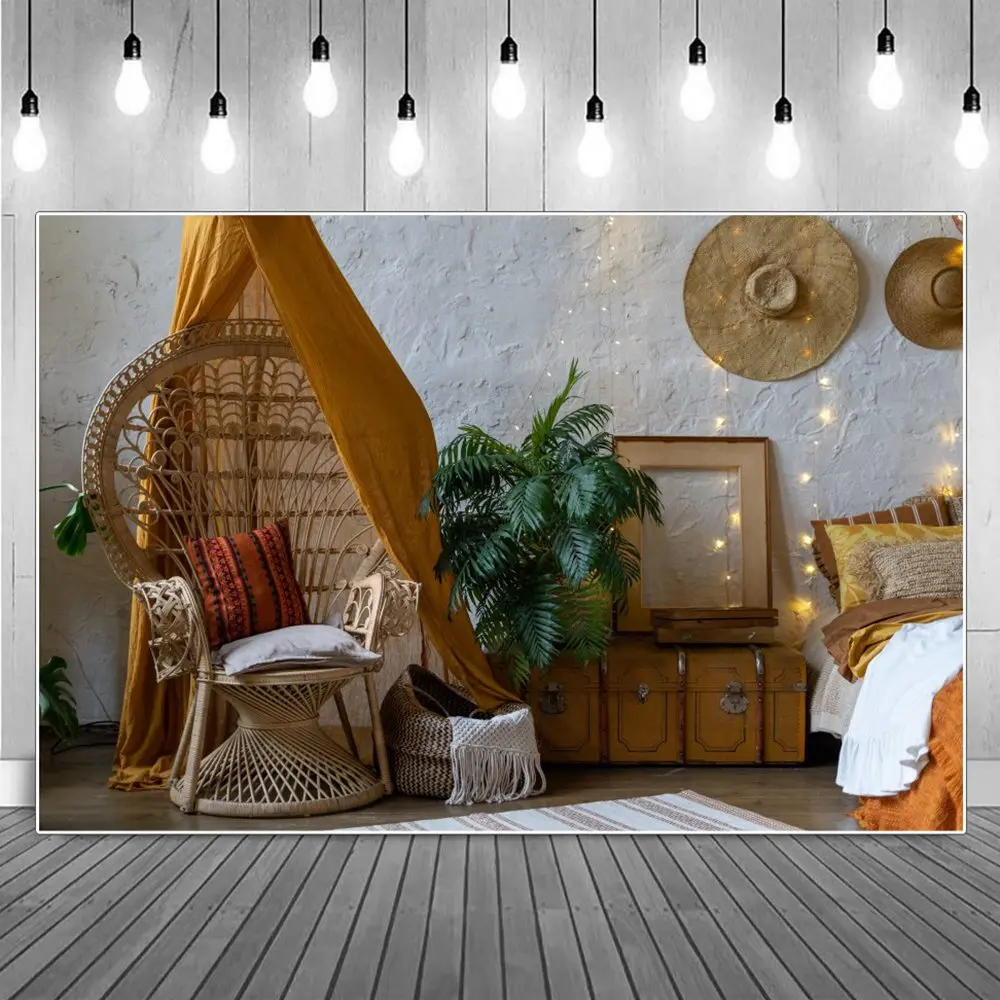 

Bedroom Home Studio Birthday Decoration Photo Booth Backdrops Sign Retro Jungle Leaves White Wall Party Photography Backgrounds