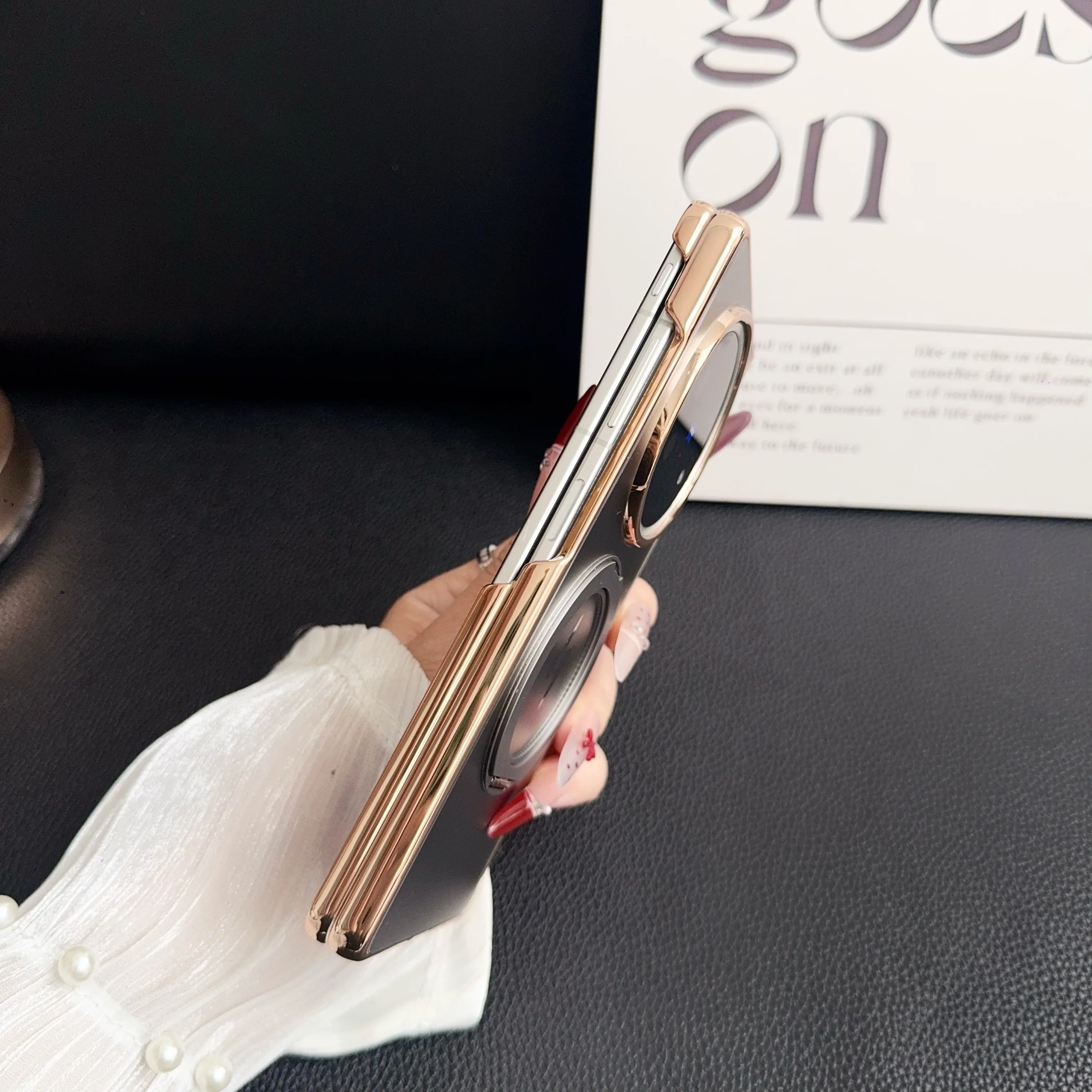 Фото Чехол для телефона VIVO X Fold 3 5 3Pro с гальваническим покрытием AG, матовый, с магнитным вращающимся держателем на 360 градусов, защита от падений, защитный чехол для складного экрана. №5