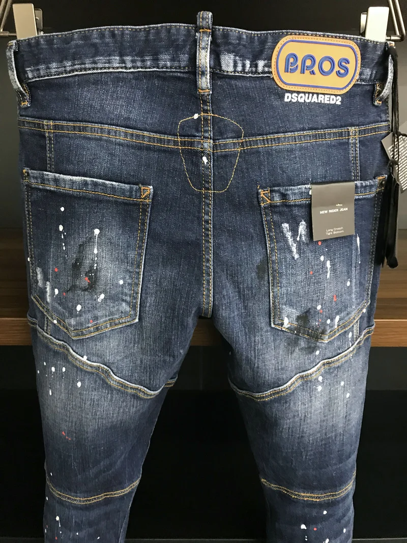 New Men's Dsquared2 Buttons Jeans Ripped For Male Skinny  Pants Men's Denim Trousers Top Quality Slim Jeans A399