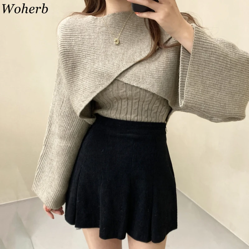Woherb осень-зима 2022 универсальный вязаный жилет + Асимметричная укороченная