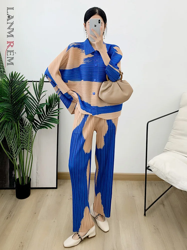 

Женский плиссированный комплект из 2 предметов LANMREM, пальто с рукавами «летучая мышь» и высокой талией, прямые брюки, новинка 2023, 2Q1201