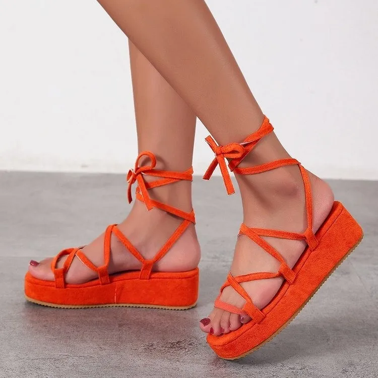 

2022 Summer Fashion Sandals Female Gladiator Cross Tie Ankle Lace Up Flat Platform Modern Shoes Ladies Roman Style