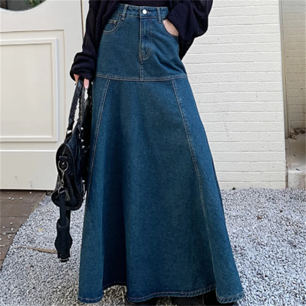 

Женская длинная джинсовая юбка «рыбий хвост» с высокой талией