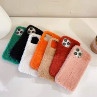 phone case cover for iphone 13 11 12 pro max xr xs 11 pro max simple pure color soft plush fluffy winter warm back cases shell