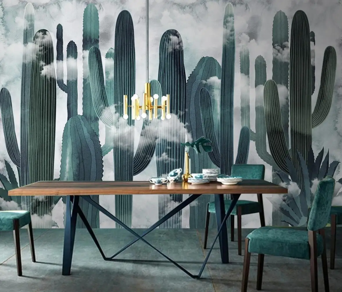 

beibehang Custom Wallpaper Nordic Hand Painted Cactus Tropical Plant Plant TV Background Wall Mural Wallpaper papel de parede