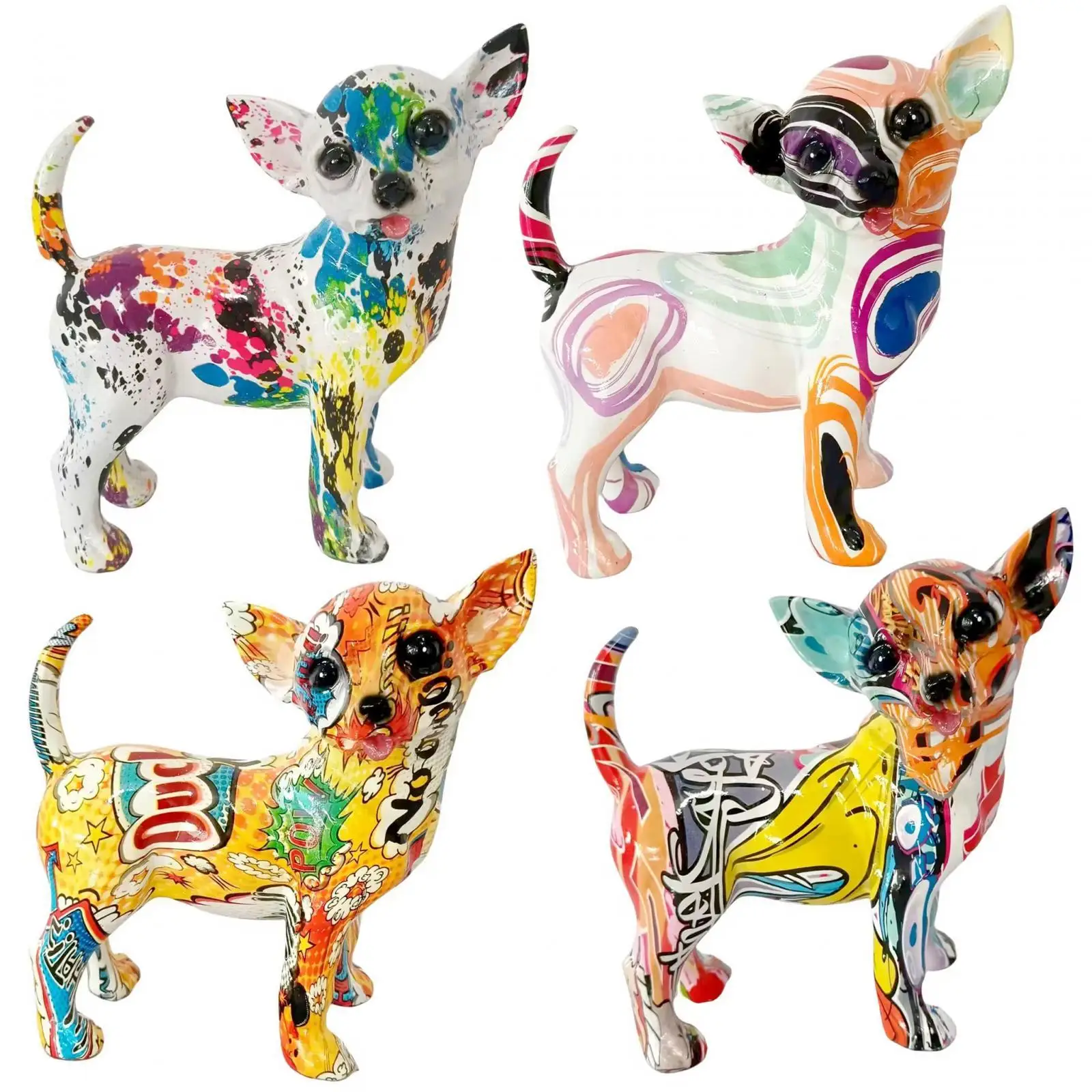 

Graffiti Chihuahua Statue Dog Figurine Resin Artwork Multifunctional 7.5x7x3.7inch Decorative for Bedroom Living Room Decor