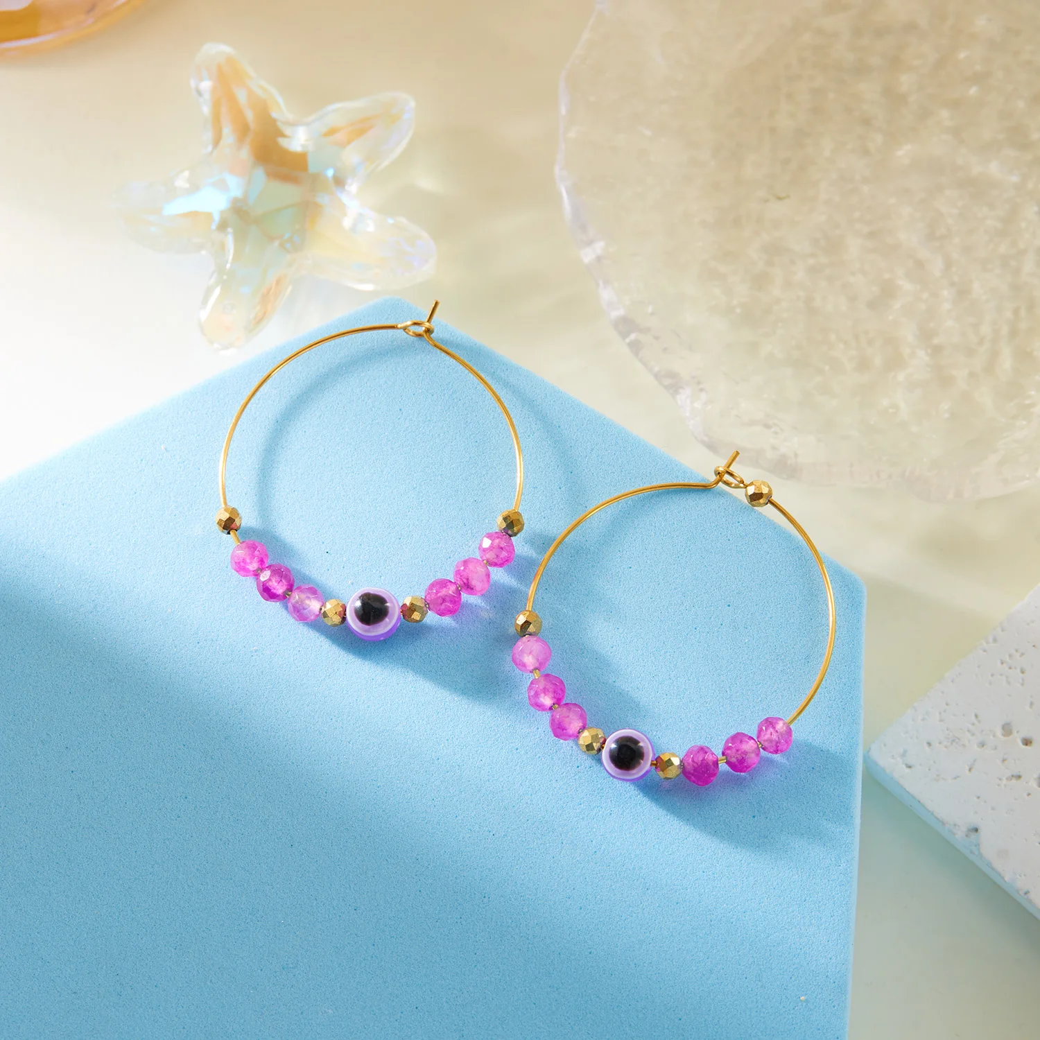 Турецкие бусины от сглаза обруч серьги-гвоздики из нержавеющей стали для женщин