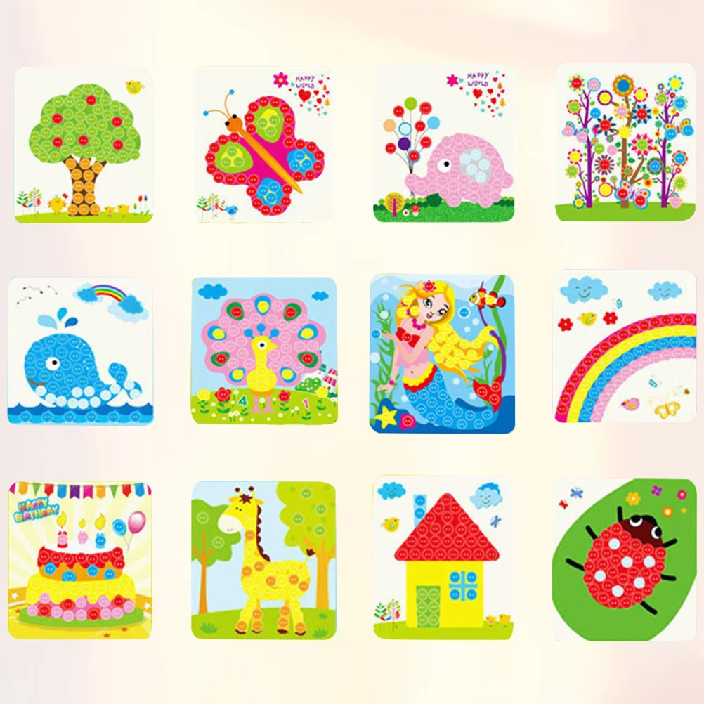 

12 Pcs Kids Toys Girls Button Painting Handcraft Intellectual Development Puzzle Diamond Pasting Toddler