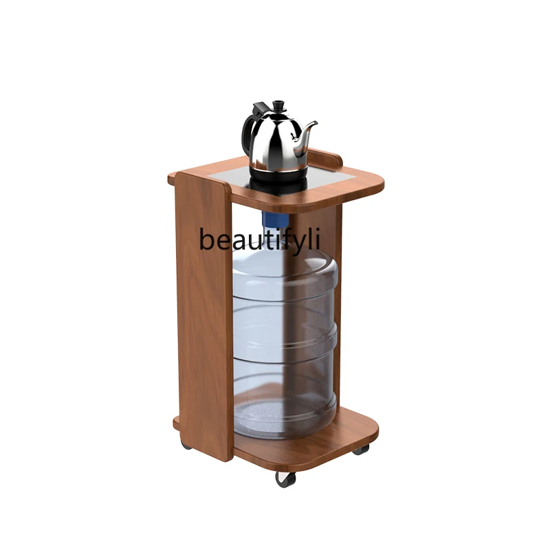 

yj Mobile Coffee Table Car Teaware Shelf Black Walnut Tea Table Kettle Integrated Tea Cart