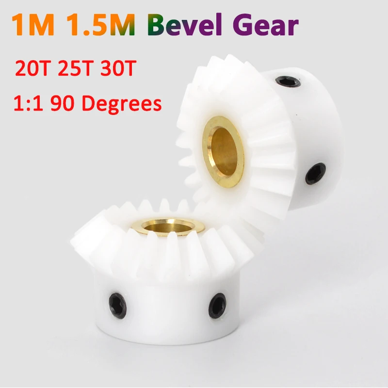 

1pc Bevel Gear 1M 1.5M 20 25 30 Teeth White POM 1:1 90 Degrees Meshing Angle Plastic Gears Bore 5-12mm