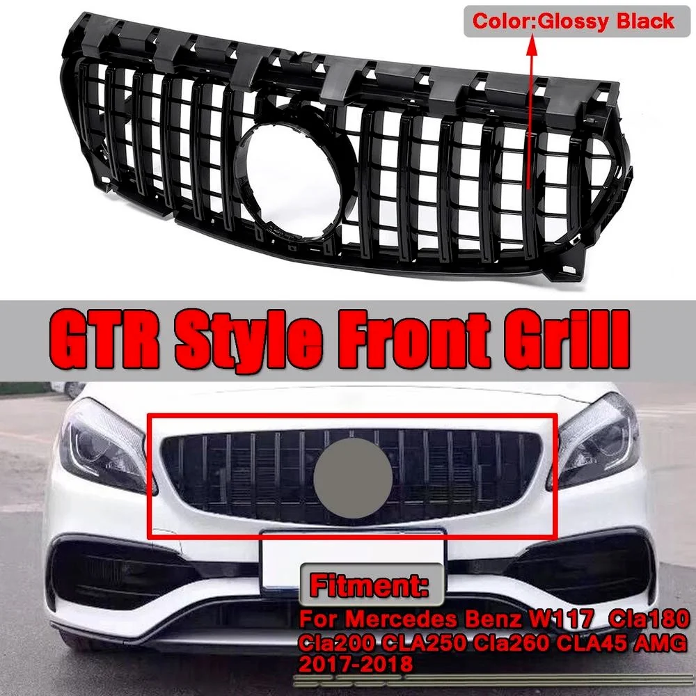 

RMAUTO AMG GTR Style Car Front Bumper Grill Grille Racing Grills Glossy Black For Mercedes Benz W117 CLA200 CLA250 2017-2019