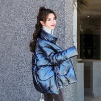 women new fashion stand up collar down jacket short smooth casual loose cotton coat 2021 autumn and winter warm clothing