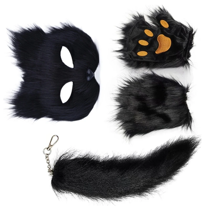95AB хвост животного лапы перчатки лиса чехол для лица лисий костюм лисы пушистые