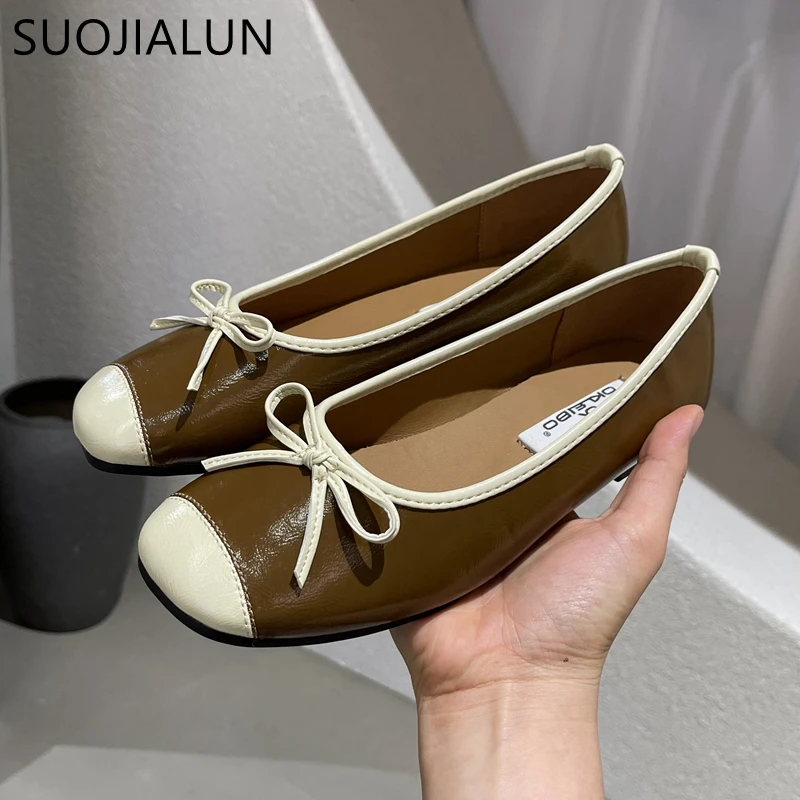 SUOJIAUN 2023 Spring New Women Flats Ballet Fashion Bow-knot Flats Female Shallow Ballerina Slip On Moccasin Mixed Colors Mujer