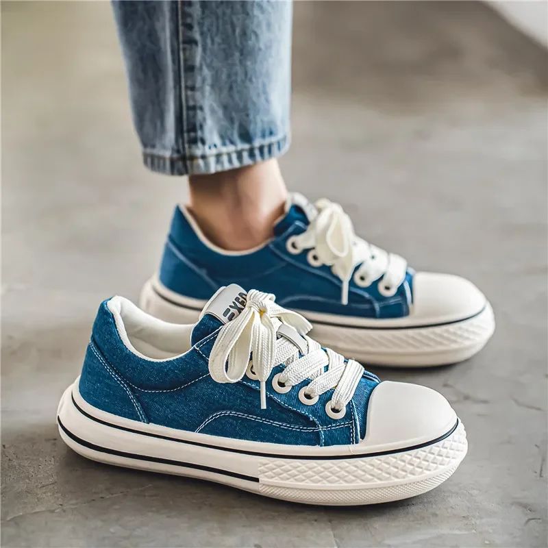 Модные синие мужские парусиновые туфли дизайнерские вулканизированные