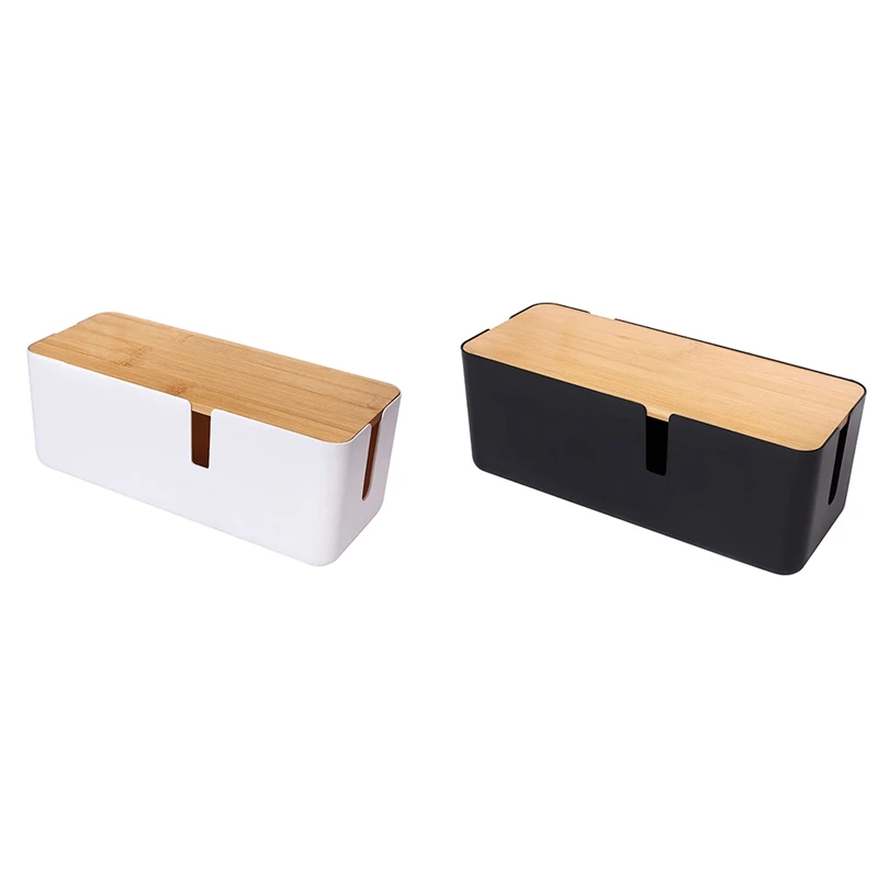 

Retail Cable Management Box with Bamboo Lid Small Cable Organizer Box for Extension Cord Power Stripe Surge Protector