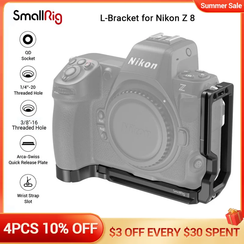 

SmallRig Z 8 L-образный кронштейн, L-образная Монтажная пластина для Nikon Z 8 с быстроразъемной пластиной для Arca-Swiss для DJI RS 2/RS 3/RS 3 Pro 3942