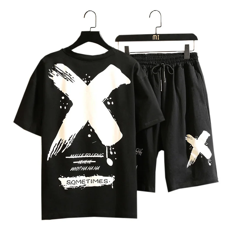 Костюм спортивный мужской с принтом футболка и шорты повседневный комплект