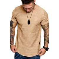 2022 new hot men t shirts pleated wrinkled slim fit o neck short sleeve muscle solid casual tops shirts summer basic tee