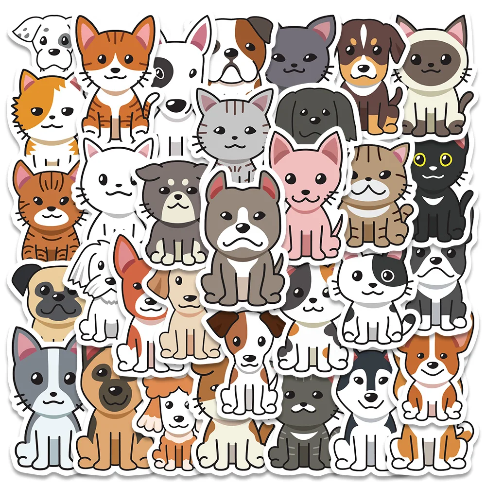 

10/33pcs Kawaii Cartoon Cats and Dogs Animals Vinyl Stickers Waterproof Graffiti Guitar Skateboard Phone Laptop Decals