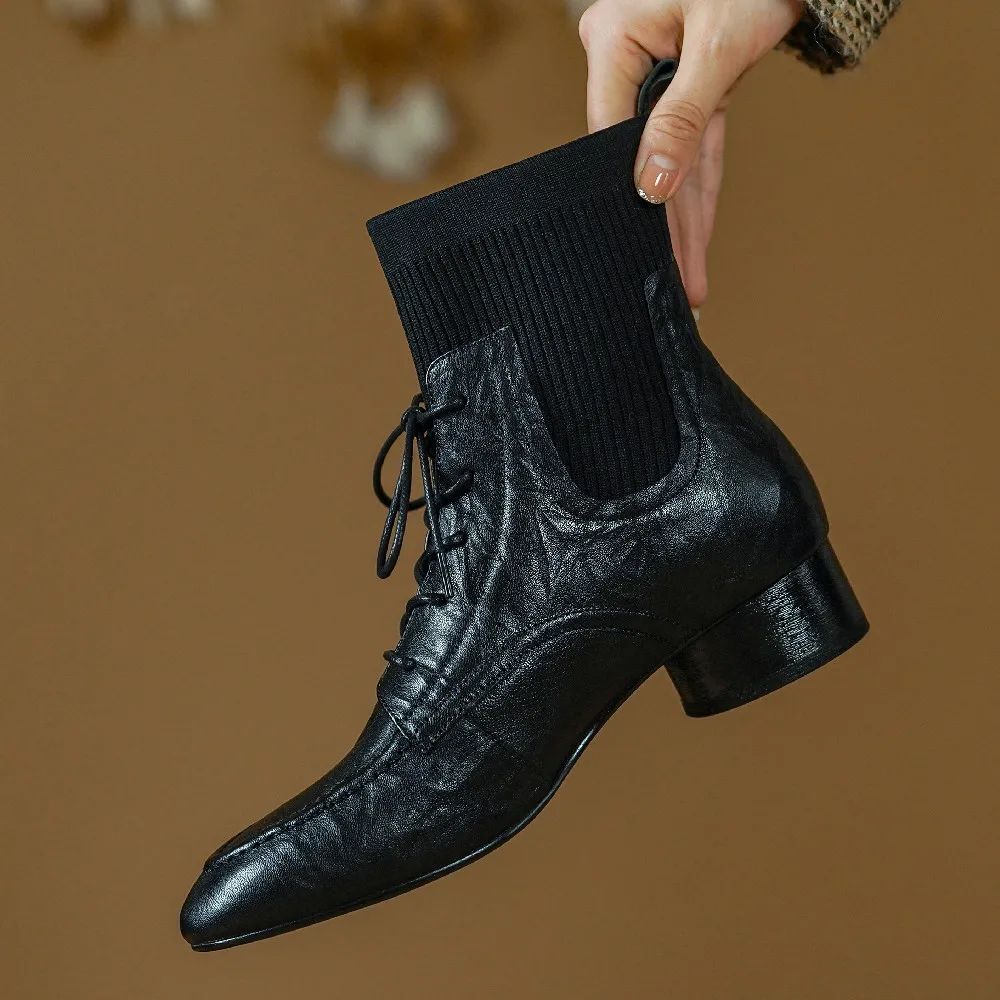 Женские осенние ботильоны из натуральной кожи с эластичной вязкой в стиле