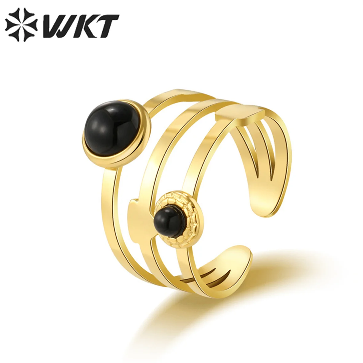 

WT-SSR006 WKT 2022 Retro Exquisite design style ring stainless steel black agate and malachice ring wholesale adjustable