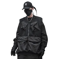 streetwear pockets zipper jacket men techwear black vest