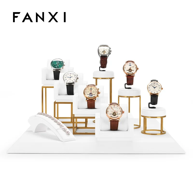 Light luxury watch rack high-end watch bracelet display rack metal microfiber watch display props white