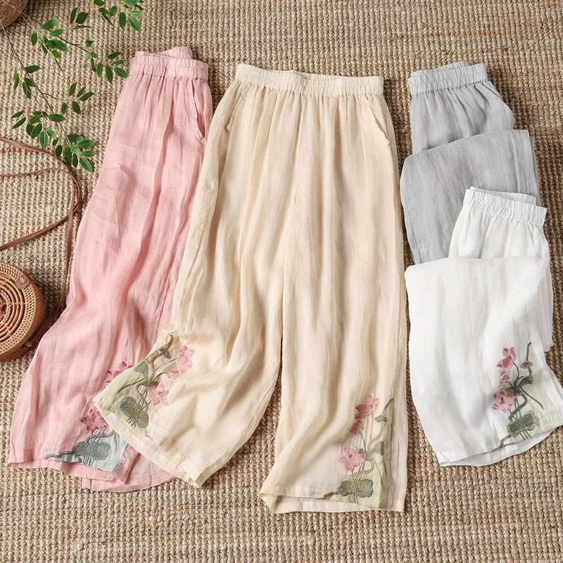 Женские винтажные широкие брюки свободные прямые однотонные повседневные в