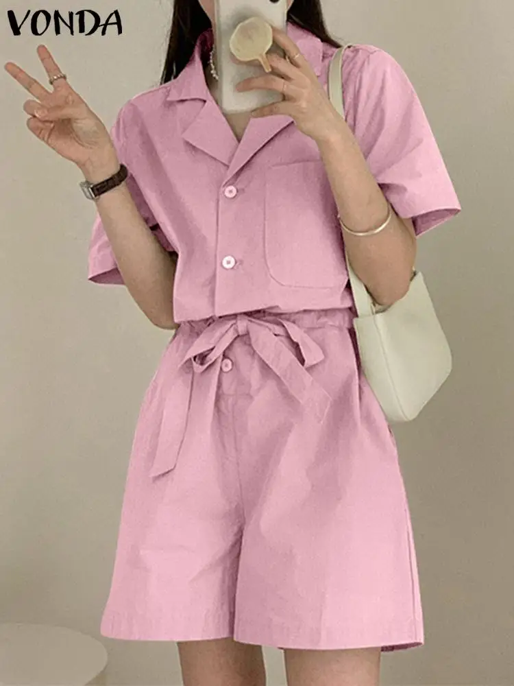 

VONDA Oversize Casual Wide Leg Pants Party Playsuits Summer Overalls Women Short Jumpsuits Holiday Sleeveless Polyester Rompers
