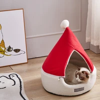 pet dog or cat bed soft warm fleece bed mat mat candy color christmas hats nest