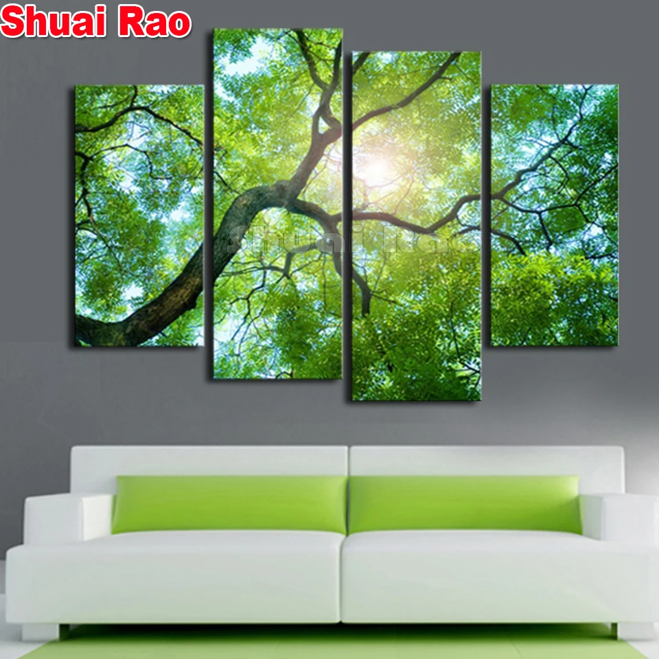 5d diy живопись бриллиант Зеленое дерево Алмазная вышивка 4 шт. полная квадратная