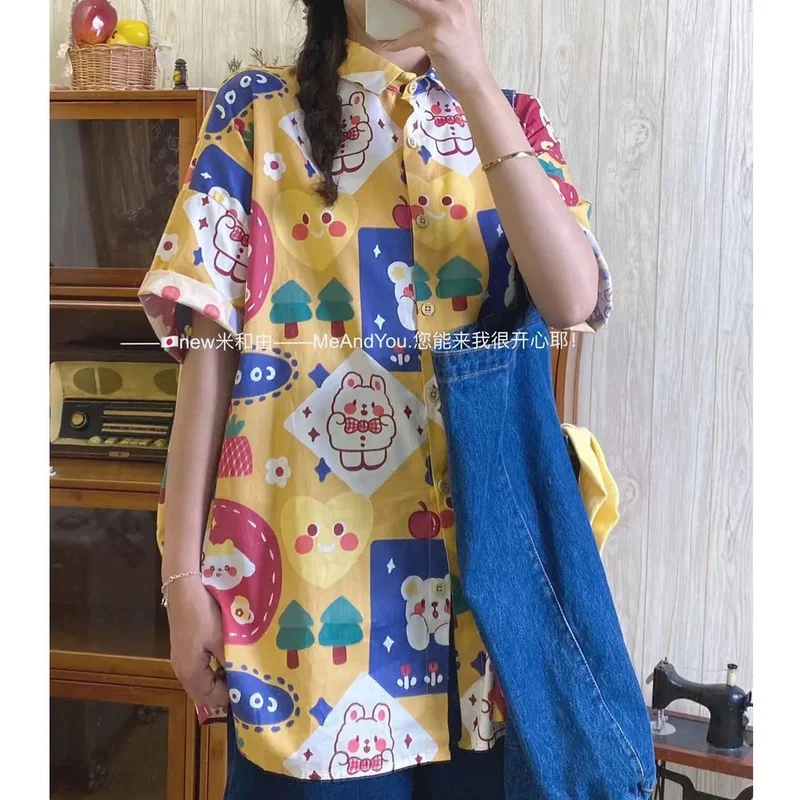 Рубашка HOUZHOU Kawaii с аниме летняя в японском стиле Харадзюку милая блузка оверсайз