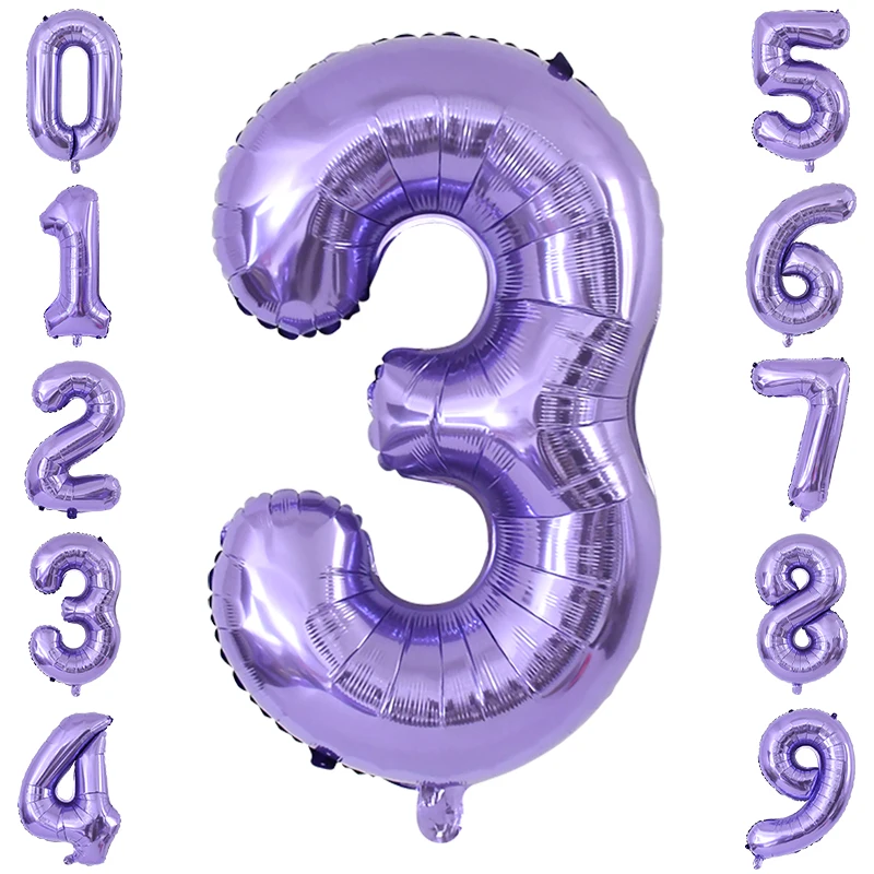 

32inch 0-9 Purple Number Foil Balloon 11pcs Balloons Sets Inflatable Air Globos Baby Shower Kids 1st Birthday Party Decorations