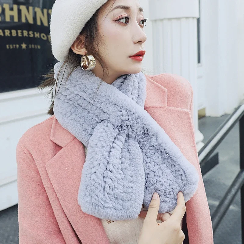 Женский вязаный шарф из меха кролика Рекс модные однотонные шали прямоугольные