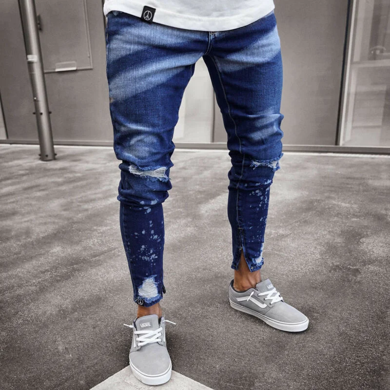 

Brand New Style Stylis Men's Ripped Skinny Jeans Destroyed Frayed Slim Fit Denim Pants Trousers