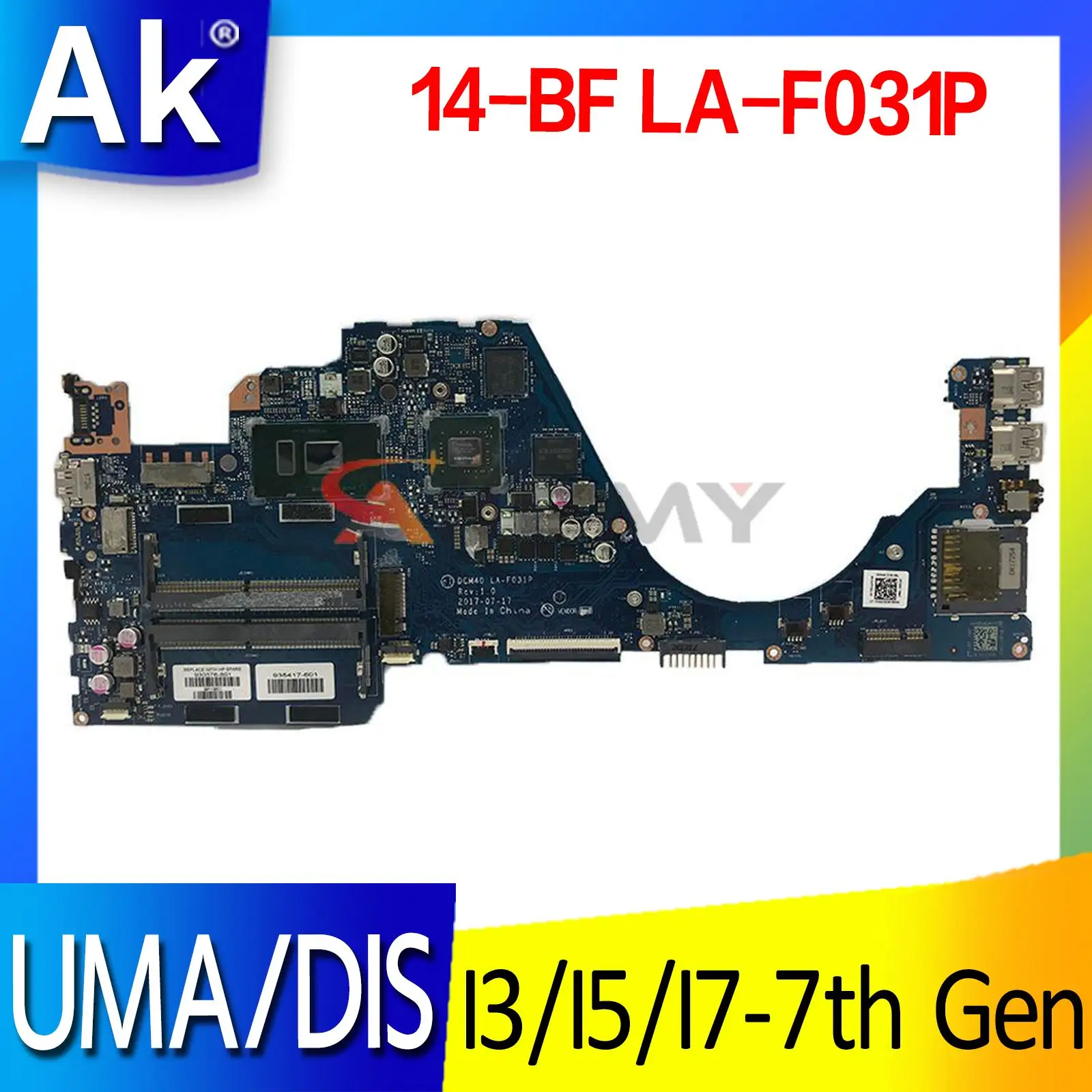 

Материнская плата для ноутбука HP 14-BF 14-bf058TX 930574-001 935416-001 930576-001 w/ LA-F031P I3 I5 I7 7-го поколения центральная плата