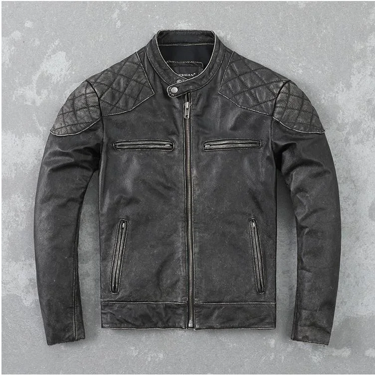

Бесплатная доставка. Выходная брендовая новая стильная кожаная куртка motor Rider, мужское пальто из натуральной кожи. Тонкая черная одежда из воловьей кожи