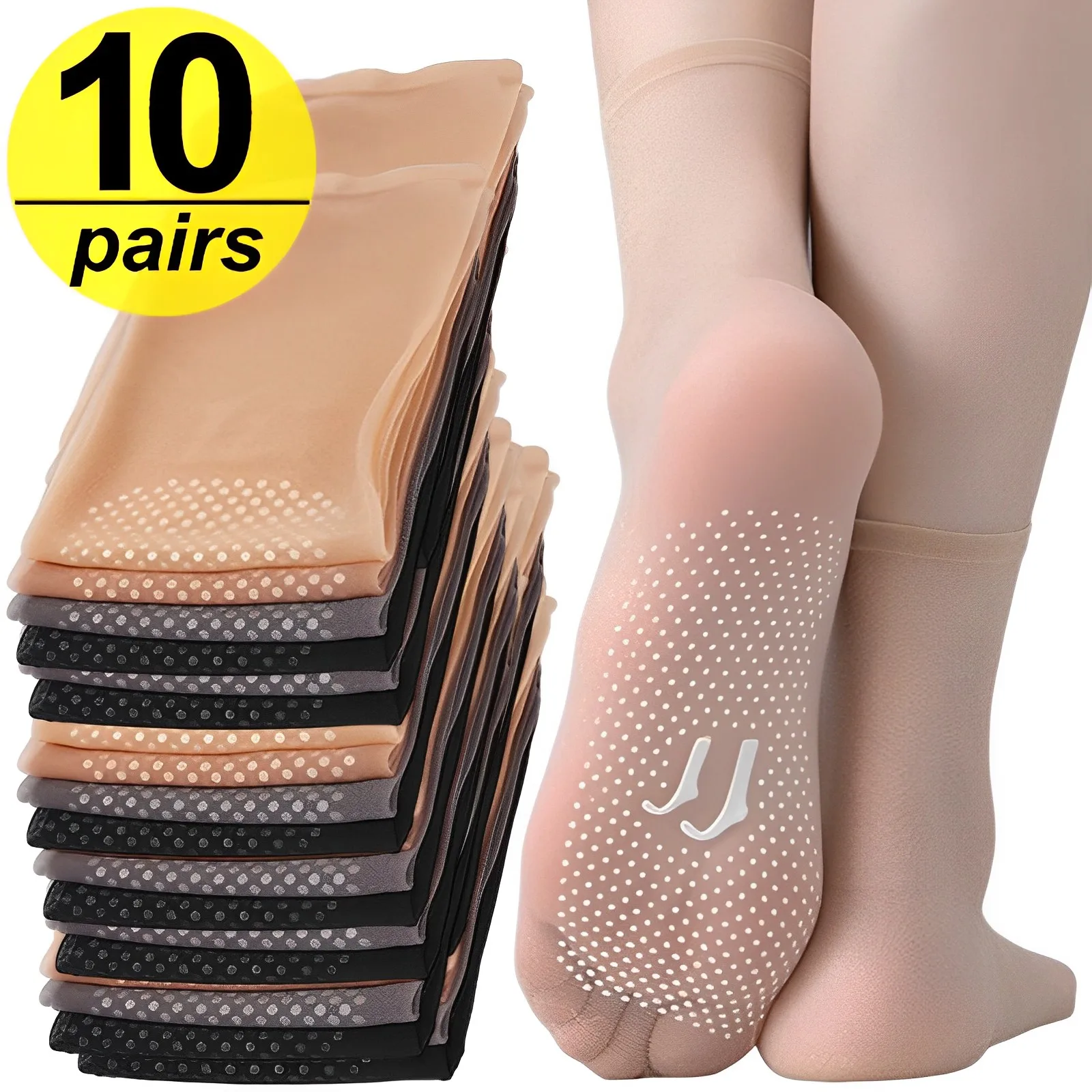 Velvet Non-slip Bottom Splice Fashion Transparent Ladies Girls Breathable Thin Crystal Silk Sock