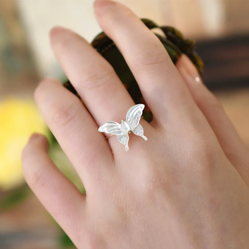 

Trendy Butterfly Natural Shell Ring 925 Sterling Silver for Girls Fashion Jewelry Gift