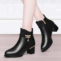 women genuine sheepskin leather ankle boots casual autumn winter thick high heels new martin booties shoes korean fashion m0124