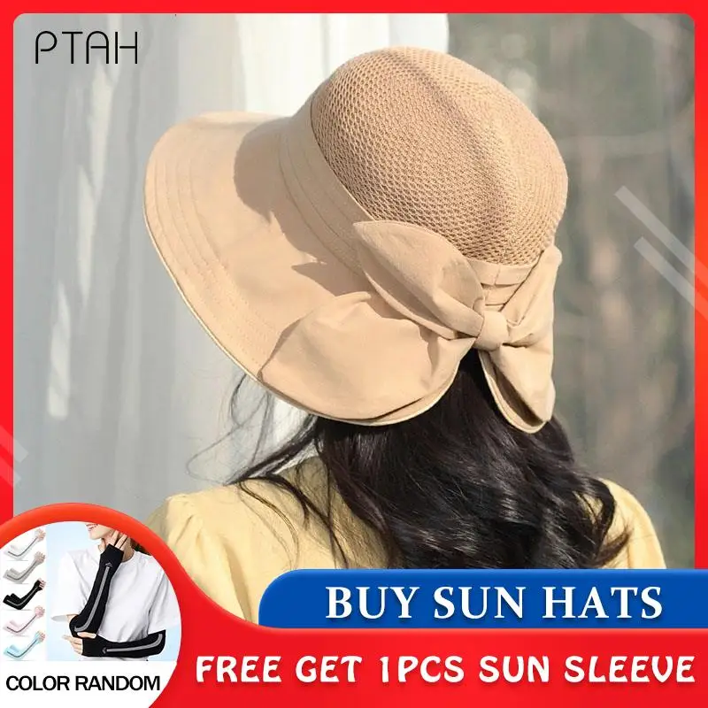 

[PTAH] Summer Hats Women Sun Protection UPF 50+ Wide Brim Roll-up Straw Lightweight Foldable Beach Hats Breathable Visors Women