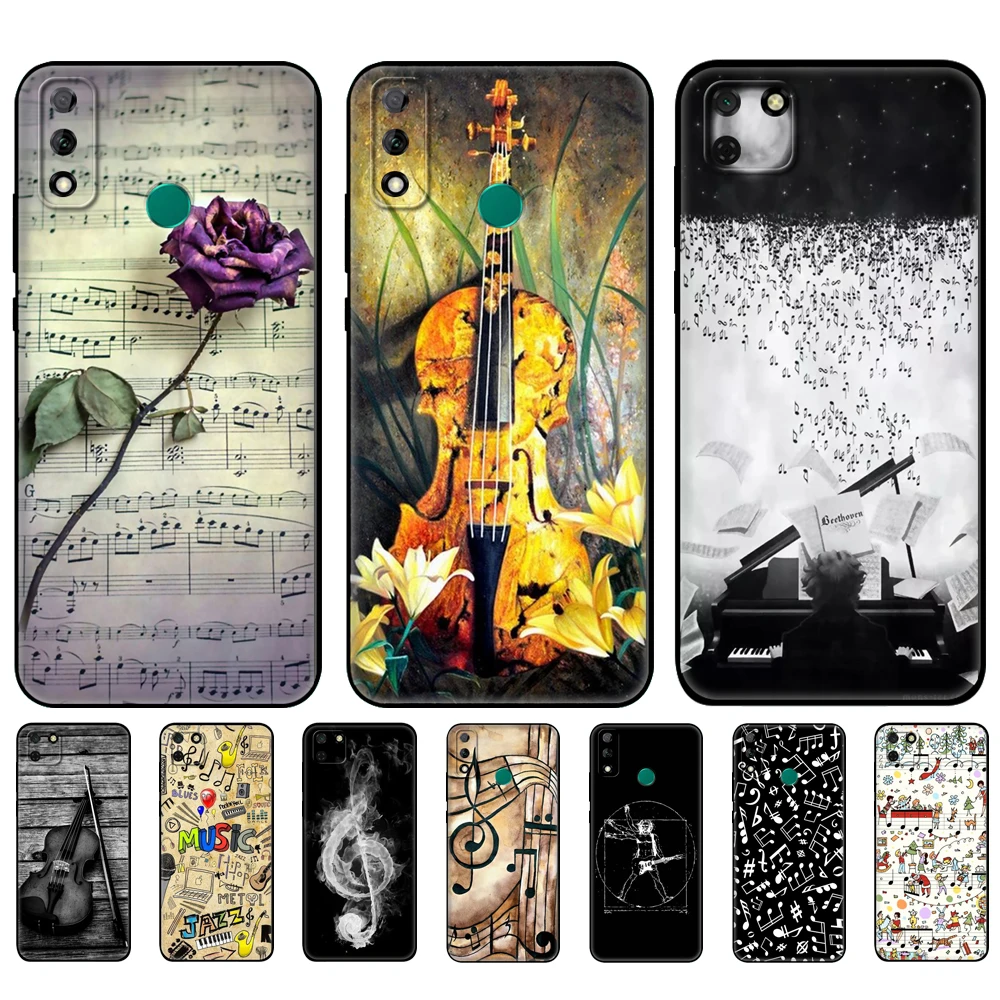 Черный чехол из ТПУ для Huawei Y9S, Y6S, Y8S, Y5P, Y7P, Y8P, чехол для Huawei Y5 lite Prime, Y6 2019, чехол для классических музыкальных заметок на скрипке