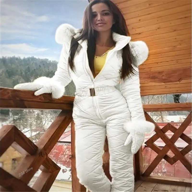 Warm Winter Ski Jacket Pants Breathable Snow Suit One-piece Ski Suit Women Snow Coveralls Mountain Ski Fleece Jumpsuit Super