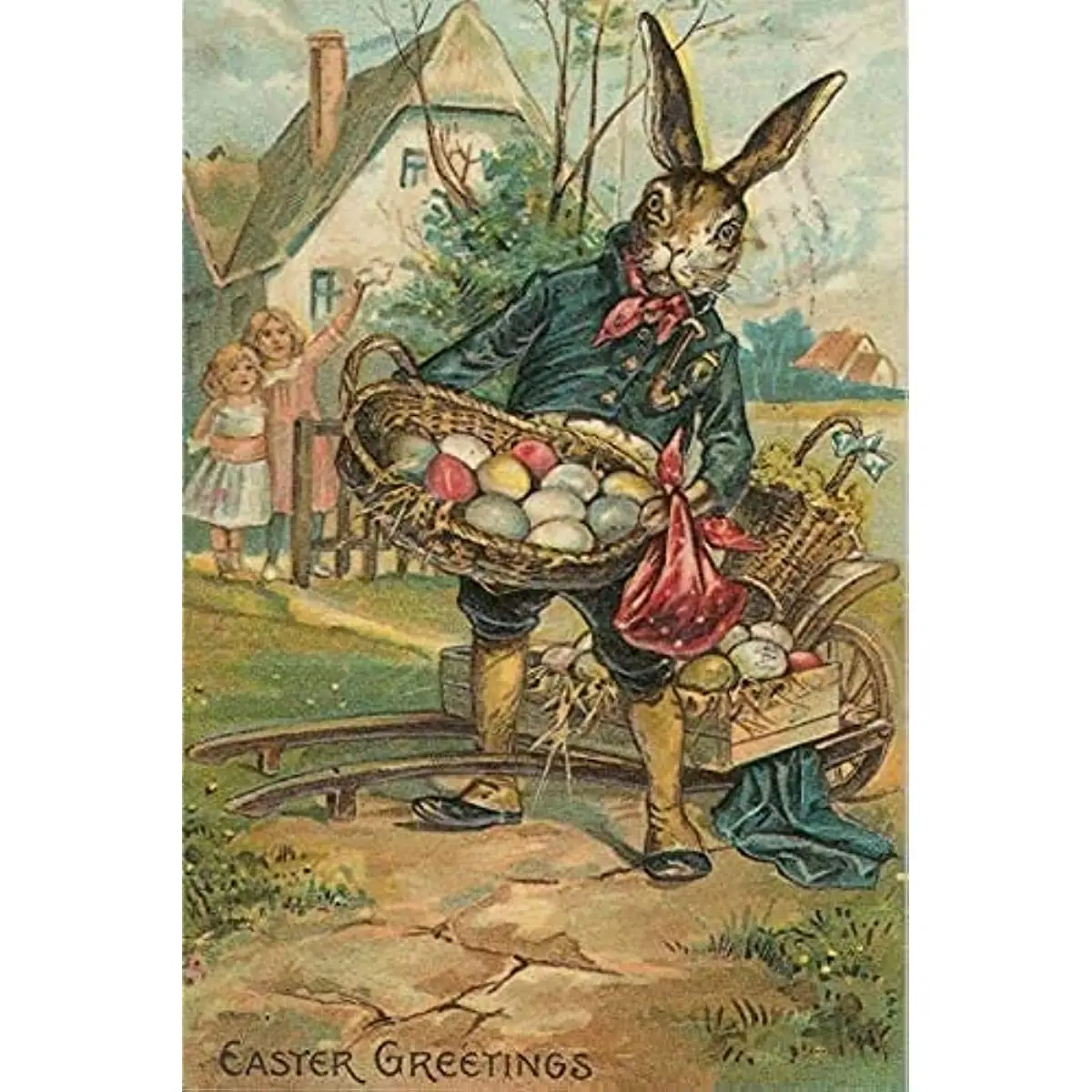 

New Vintage Tin Sign Easter Bunny with Eggs for Children Metal Poster Art Decoration for Home Club Garage Store Bar Cafe