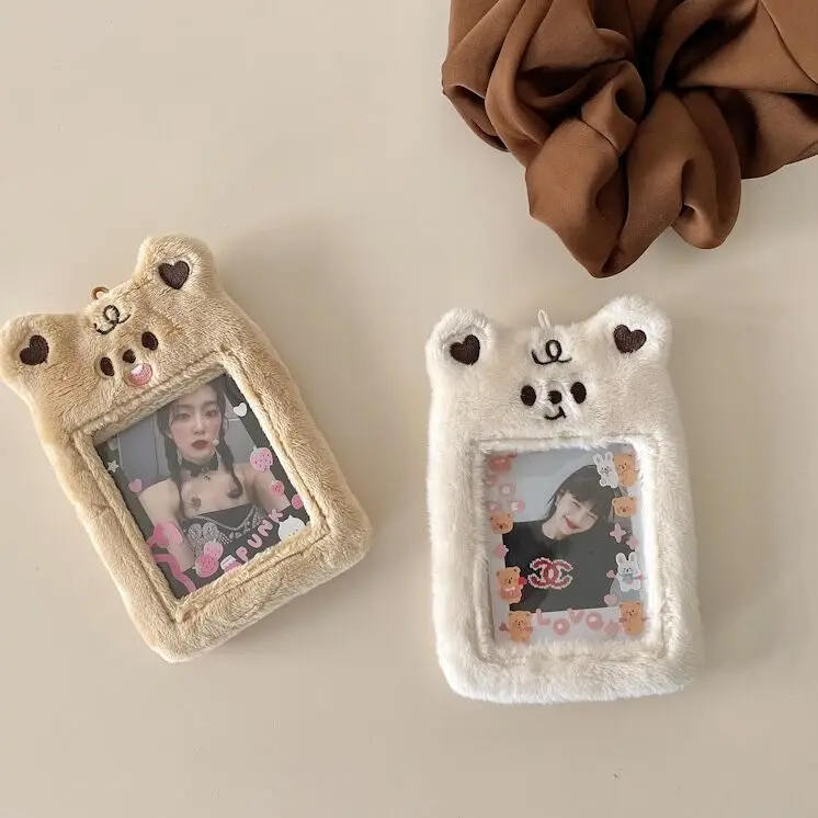 

Ins плюшевая визитница Kawaii Bear, держатель Kpop для фотокарт, чехол для хранения кредитных карт, удостоверений, банковских карт, автобусов, чехол ...