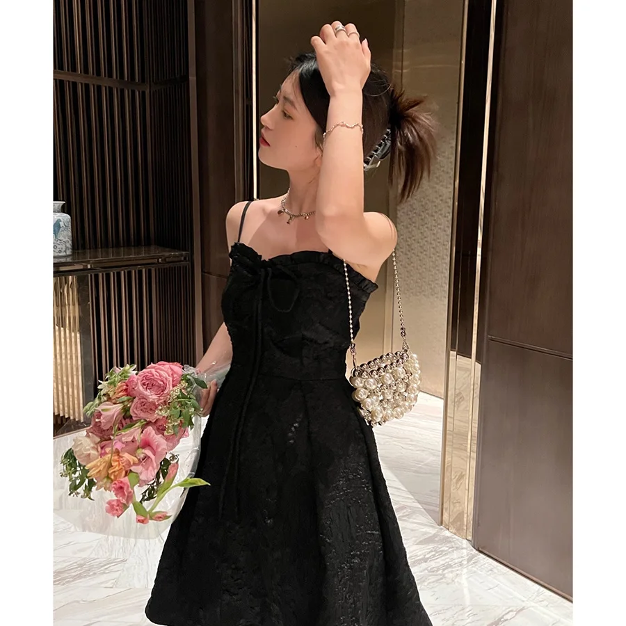 

Женское жаккардовое платье на бретельках, однотонное черное или белое платье на лето, 2023