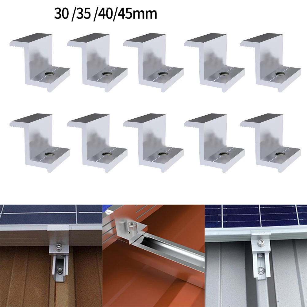

10Pcs Photovoltaic Solar End Clamp 30mm 35mm 40mm 45mm PV Bracket Mounting Solar Module Aluminium Profile No Screw