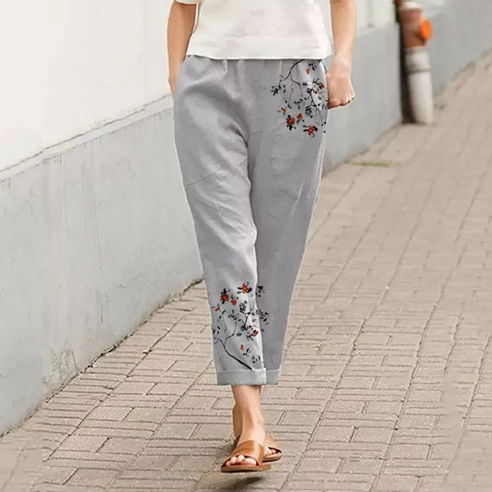 

Womens Loose Fit Style Relaxed Fit Elastic Waist High Rise Pants Womens Navy Pants Women Business Casual Pants with Pockets