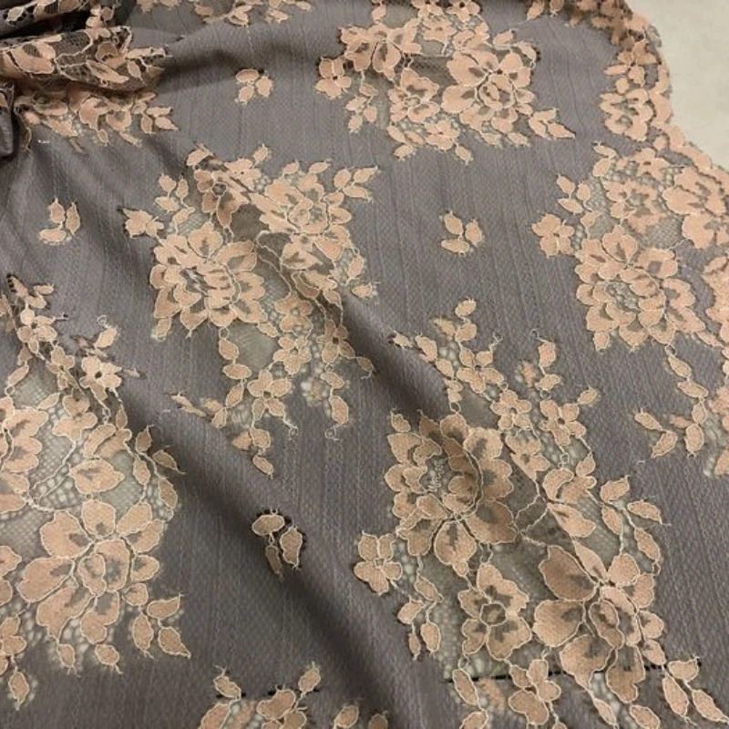 Lace Fabric Spring and Summer Greyish Purple Bottom Meat Powder Hollow-out Petals Exquisite Woven Jacquard Chemical Fibers Cloth